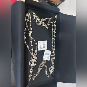 CHANEL Gold and Pearl Chain Necklace